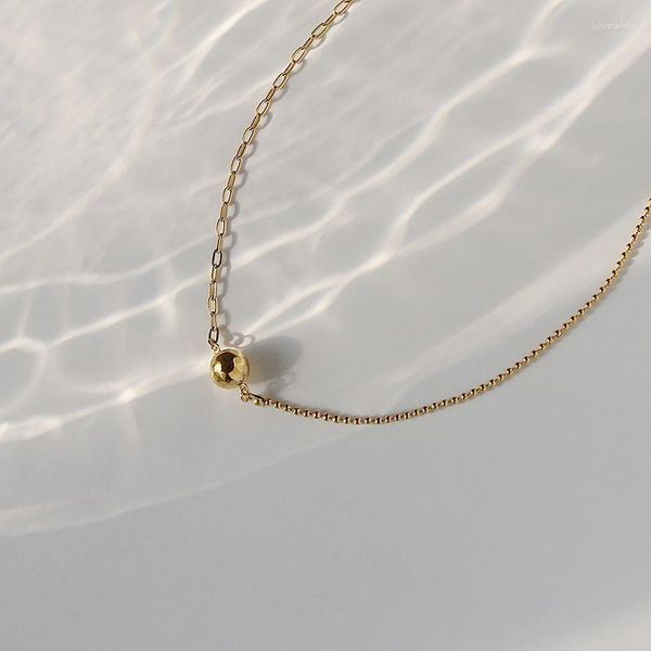 Anhänger Halsketten Kugel Gold Perlen Halskette Schlüsselbein Kette vergoldet Edelstahl für Damen Halsband Körperschmuck Boho Accessoires 2023