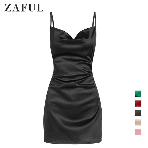 Mischungen Zaful sexy Sheeny Mini Slip Kleid kurze Cami -Kleider Verstellbare Schultern Schwanz Mini Kleider