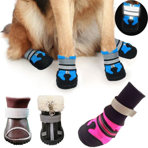 Sapatos 4pcs impermeabilizados de inverno Sapatos para cães anti -lips botas de chuva botas de neve protetor de pata quente reflexivo para cães grandes médios