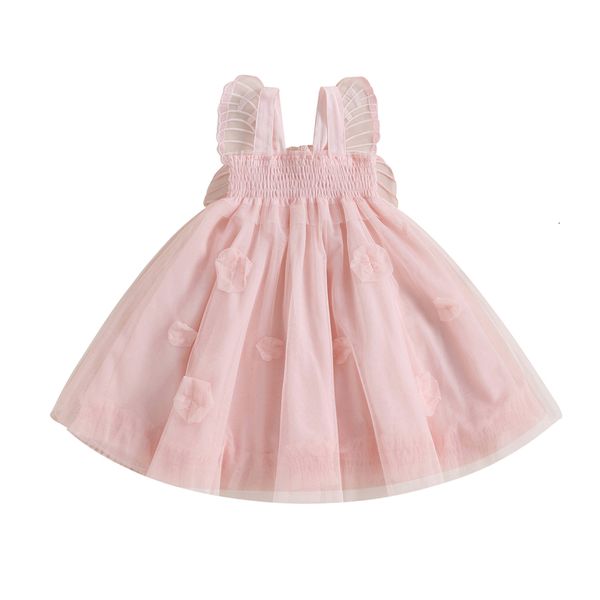 Mädchenkleider Kleine Mädchen Prinzessin Kleid Schmetterlingsflügel Mesh Tüll Lässig Sommer A-Linie für Strandparty Kinderkleidung 230626