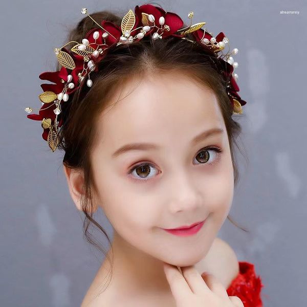 Заколки для волос красная девушка корона головной убор цветок ребенок принцесса супер сказочный обруч иностранный стиль китайские праздничные аксессуары Wedd