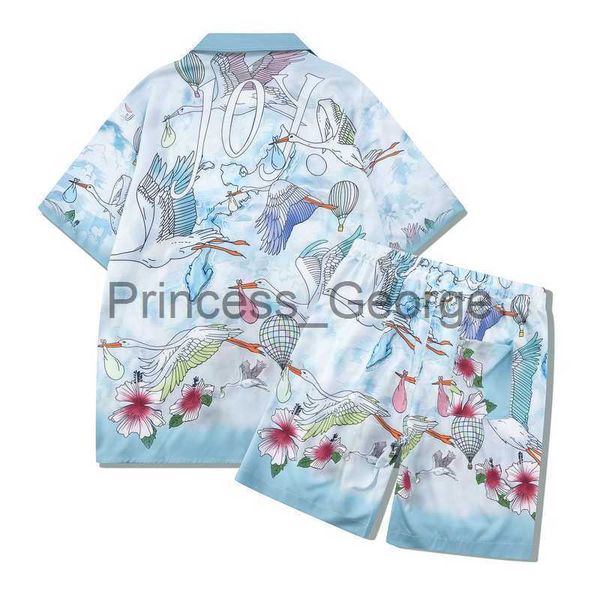 Traccetti da uomo Casablanca Short Short Set Set Cloud Crane Balloon Flower Pattern Firyland Suet Men Women Hawaii Beach Tennis Club Shirt X0627