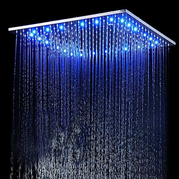 Soffione doccia da bagno Soffione doccia a cascata LED in acciaio inossidabile Soffione doccia quadrato da 20 cm Soffione a pioggia a pannello grande montato a soffitto R230627