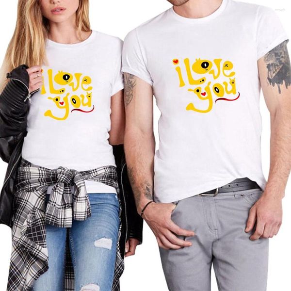 Camisetas Masculinas Casal T-shirt I Love You Print Lovers Casual Manga Curta Tees Roupas Verão Homens Mulheres Tops Grandes