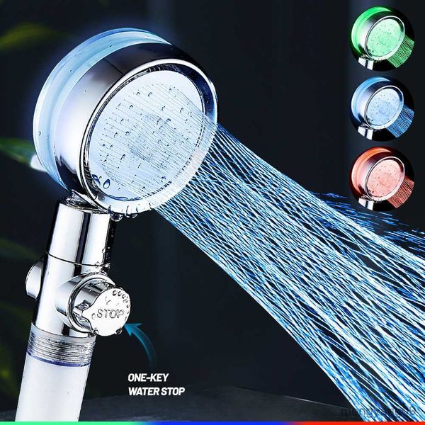 Cabeças de chuveiro de banheiro Cores LED Controle de temperatura Economia de água 360 Rotação com botão Stop Filtro de algodão Cabeça de chuveiro de mão R230627