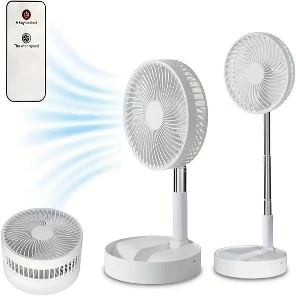 Ventilador de mesa dobrável de suporte, controle remoto 3600 mah, recarregável, retrátil, silencioso, ventilador pequeno para quarto ao ar livre, escritório, pesca, acampamento, viagem