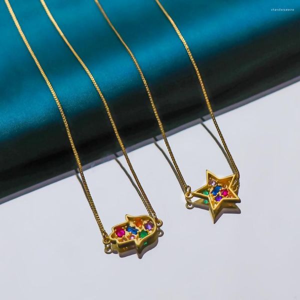 Colares com pingente vintage colorido zircão estrela colar mão turca hamsa corrente para mulheres homens jóias