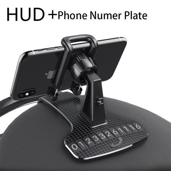 HUD Cruscotto per auto Supporto per telefono Rotazione a 360 ° Supporto per clip per auto GPS regolabile Numero di parcheggio per supporto per supporto per auto per telefono cellulare