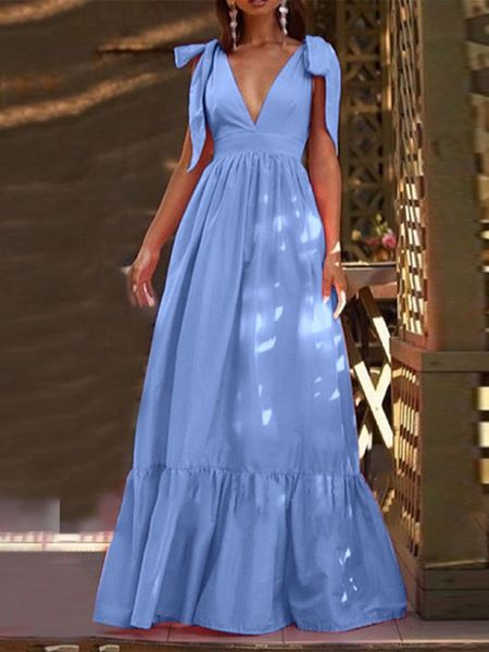 Меховое богемное летнее вечернее платье без рукавов с рюшами и плиссировкой Vonda 2023, женское сексуальное платье макси с глубоким v-образным вырезом, повседневное длинное платье, халат