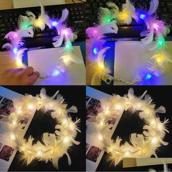 Weihnachten Spielzeug liefert leuchtende LED-Feder-Kranz-Engel-Fee-Stirnband mit Blitz-Colorf-Lichtern Haarband Hochzeit Geburtstagsfeier Dh7Rb