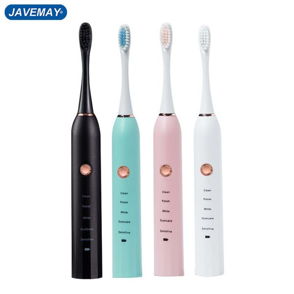 Escova de dentes elétrica recarregável preta branca escova de dentes sônica higiene oral IPX7 bateria à prova d'água modelo J208 230627