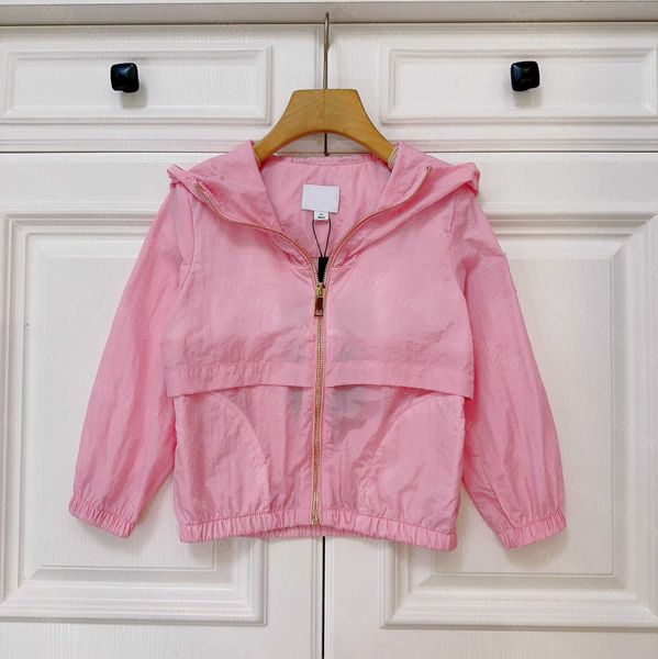 23SS Kinder Designerkleidung Kinderjacke Mäntel Jungen Mädchen Sommer neue einfarbige Reißverschluss-Kapuze Sonnenschutzmittel Große Kinder Hochwertige Babykleidung