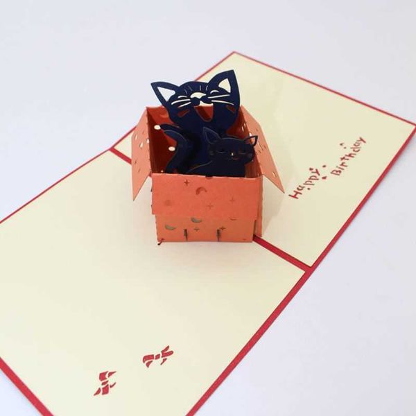Вешалки стойки ручной работы 3D -всплывающая кошка спрятана в открытке для приветствия коробки с приглашением на конверт день рождения рождественская свадьба украшения x0710