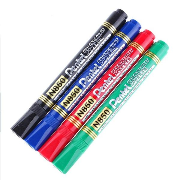 Маркеры, 12 шт., перманентный маркер Pentel Pen N50 N850, наконечник пули, черный, линия 4,3 мм, черный/синий/зеленый/красный цвет