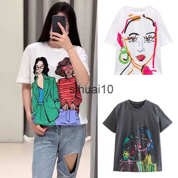 T-shirt da donna BM MD ZA 2022 Autunno e inverno Nuovo design Sense Niche Retro girocollo Top a maniche corte T-shirt stampata da ragazza 1131897 J230627