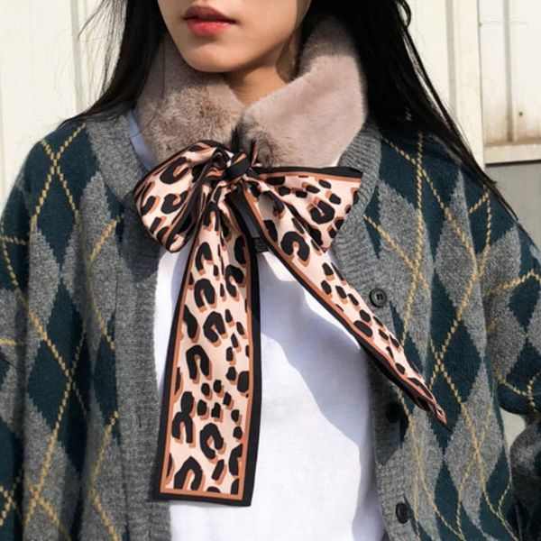Lenço de pescoço quente de inverno coreano com cachecol de leopardo imitação Rex de pelúcia gola de pele selvagem arco faixa de cabelo para mulheres meninas
