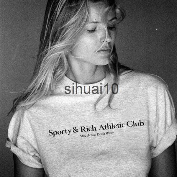 T-Shirt Feminina Sport Make You Health Letters Printing American Style Vintage Grey T Shirts Feminino Manga Curta Solta Algodão Summer Casaul Tees J230627
