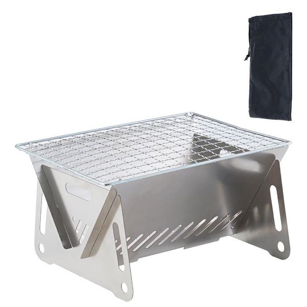 Griglie per barbecue Stufa a carbone in acciaio inossidabile Picnic all'aperto Attrezzatura da campeggio pieghevole portatile Forniture da cucina con custodia 230627