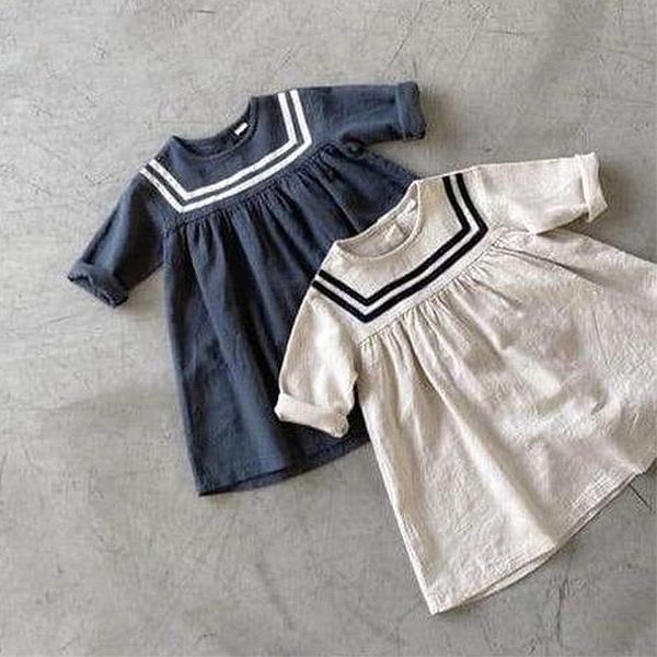 Mädchen Kleider Mädchen Baumwolle Sailor Kragen Kleid Frühling Herbst Langarm Koreanische College Stil Kinder Kleidung Prinzessin TZ061 230626