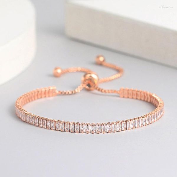 Link-Armbänder TENGTENGFIT Tennis-Armband für Frauen, Funken-Zirkon-Schmuck, Roségold-Farbe, verstellbar, handgefertigt, niedliche Kugel verziert