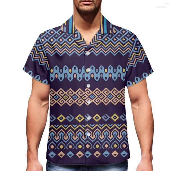 Freizeithemden für Herren, Herren-Tribal-Patchwork-Muster, Logo, bedruckt, Strand, Hawaiianisch, Luxus-Herrenhemd, Sport, Reisen, modisch, schmaler V-Ausschnitt