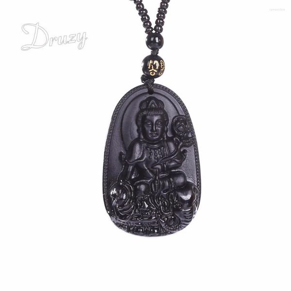 Anhänger Halsketten Druzy Bead Chinese Zodiacl Obsidian Hahn Braun und Schwarz Clr Guanyin Kopf Anhänger Umgeladene Halskette Buddha