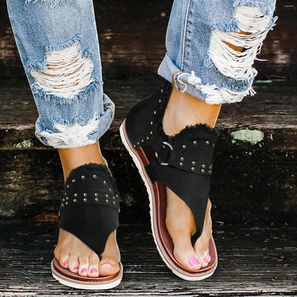 Sandalet Bayan Yürüyüş Kemer Desteği Toka Jean Tırnak Yaz Kadın Zip Rahat Ayakkabılar Düz Bayanlar Kadar Kadın