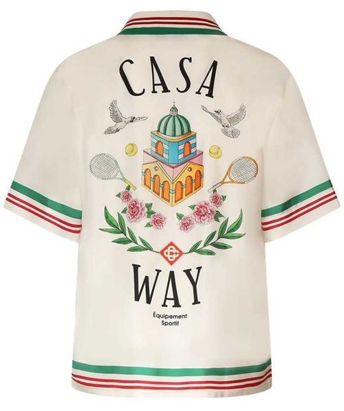 Casablanca 2023SS camisa de malha estampada masculina camisas de botão de grife camisas de manga curta polos casablanc- Camisas populares da coleção de férias