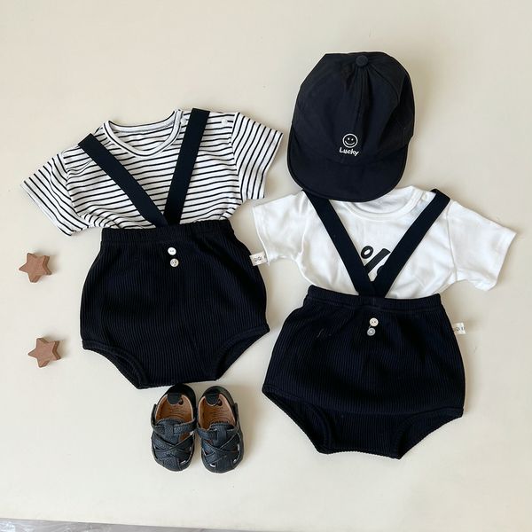 Pagliaccetti Summer Ins born Girl Salopette a costine Solid Boy Infant Casual a righe maniche corte T short Baby Cotton Letter Print Tees 230626