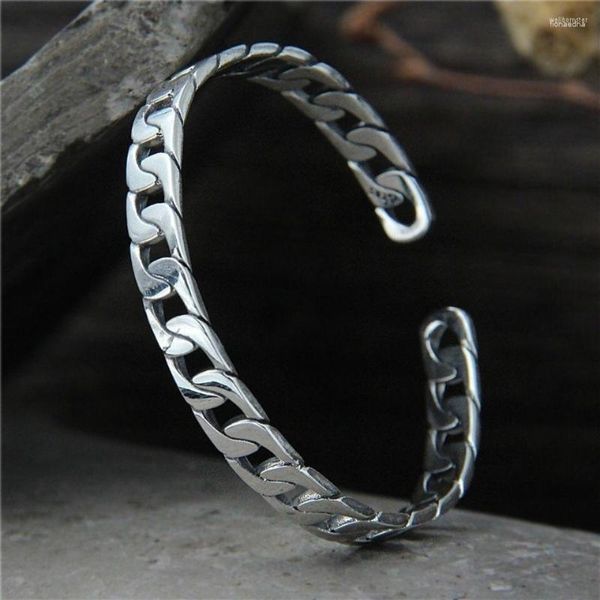 Bangle LongLongjinsu S925 Bracciale a catena con frusta di cavallo retrò piatto europeo e americano semplice per uomo donna