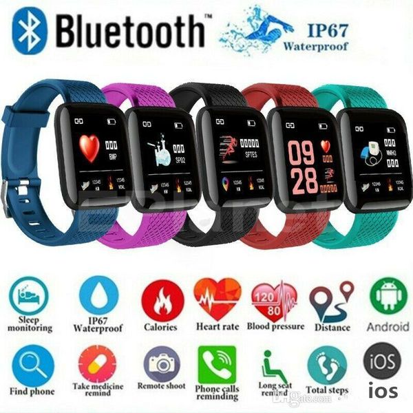 ID 116Plus Y68 D20 Pulseira Bandas Inteligentes Pulseira Tela Colorida Rastreador Fitness Pedômetro Frequência Cardíaca Pressão Arterial Monitor de Saúde D13