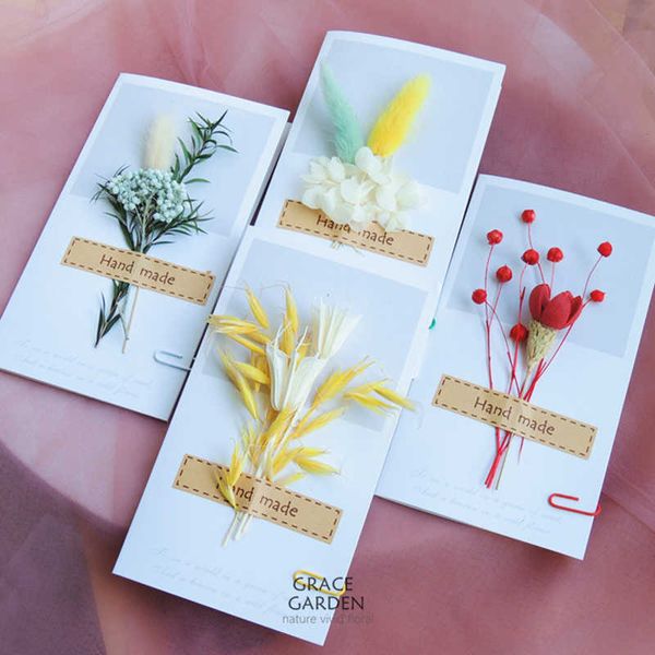 Kurutulmuş çiçekler mini buket selamlama diy el sanatları etiketleri sipariş kartınız için teşekkür ederim küçük dükkan hediyesi dekorasyon