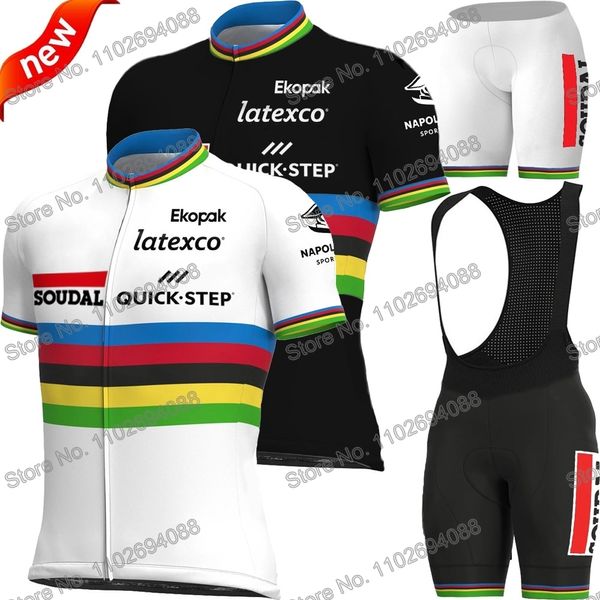 Conjuntos de Camisas de Ciclismo Soudal Quick Step Conjunto de Camisas de Ciclismo Masculino Campeão do Mundo Roupas de Ciclismo Verão Camisa de Bicicleta de Estrada Terno MTB Bicicleta Calção 230626