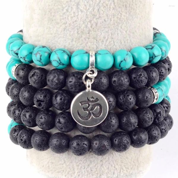 Charm Armbänder Mode 108 Gebet Lava Türkis Mala Armband Männer Lange OM Anhänger Halsketten Für Frauen Yoga Schmuck Geschenk Drop Shiping