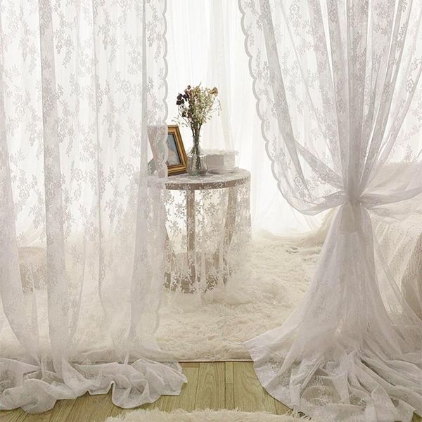 Cortinas pastoral branco tule sheer janela voile organza cortina de tecido cortina porta para o quarto decoração casa