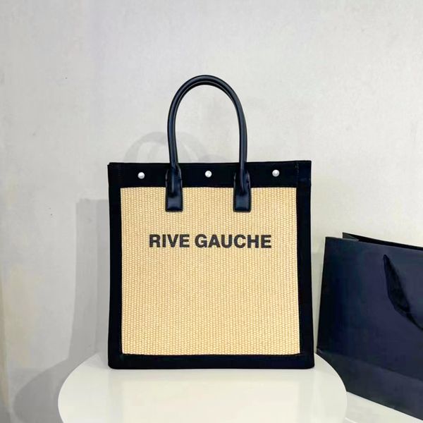 Hochwertige Rive Gauche Damen-Tragetasche, Clutch-Tasche, luxuriöse Canvas-Nylon-Handtasche, Pochette-Umhängetasche, Designer-Herren-Raffias, schwarzes Strohgeflecht, Reise-Cross-Body-Taschen