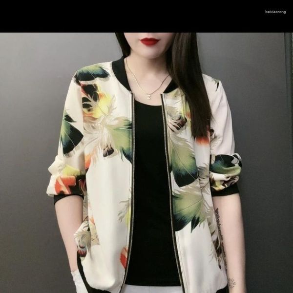 Jaquetas Femininas Moda Verão Mulher Bomber Print Jaqueta Senhora Manga Longa Casacos Senhoras Fino Curto Beisebol Feminino Sobretudo Roupas G438