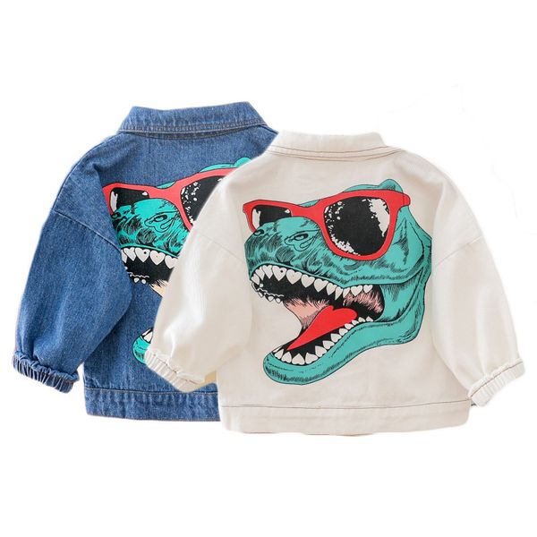 Giacche per bambini giacca in jeans boy grollo stampato per dinosauro bambina abbigliamento orso abbigliamento per bambini lettere di faccina 1 4 anni 230627