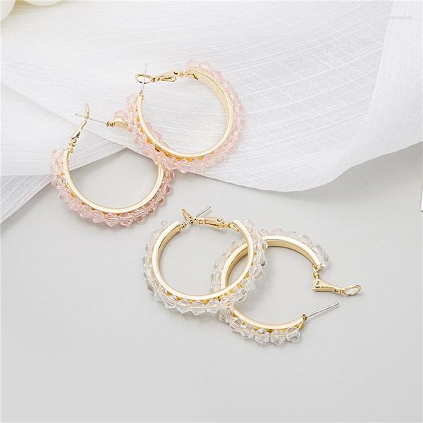 Orecchini a bottone Design classico Rotondo tessuto fatto a mano Perline di cristallo per le donne Ragazze Moda Grace Circle Ear Jewelry Regali per feste