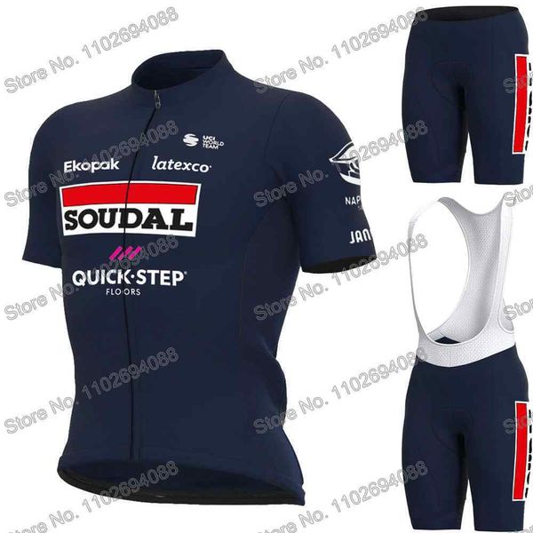 Conjuntos de Camisas de Ciclismo Soudal Quick Step Navy Conjunto de Camisas de Ciclismo de Verão Roupas de Ciclismo Homens Camisa de Corrida de Estrada Terno MTB Bicicleta Calções 230626