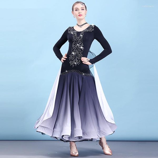 Traje de palco feminino vestido de dança de salão preto manga longa de alta qualidade fantasia de dança elegante vestidos de competição de tango valsa