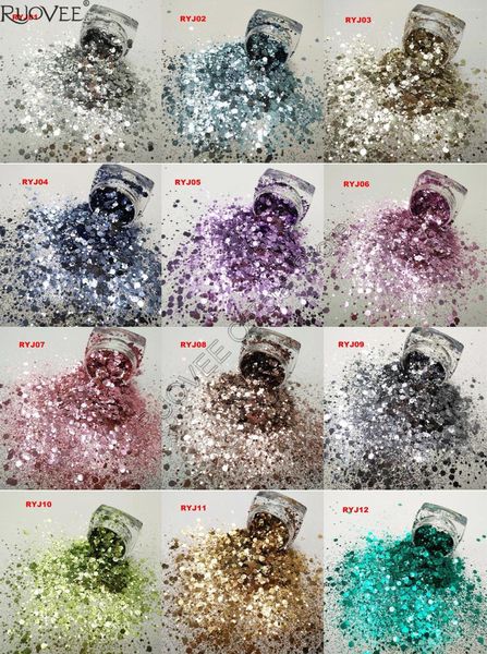 Glitter per unghie Metallico 12 Colori Lustro Sirena Grosso Mix Hexagon Paillette Paillette Lustrino Polvere Forma Per Arte Facepaint Craft