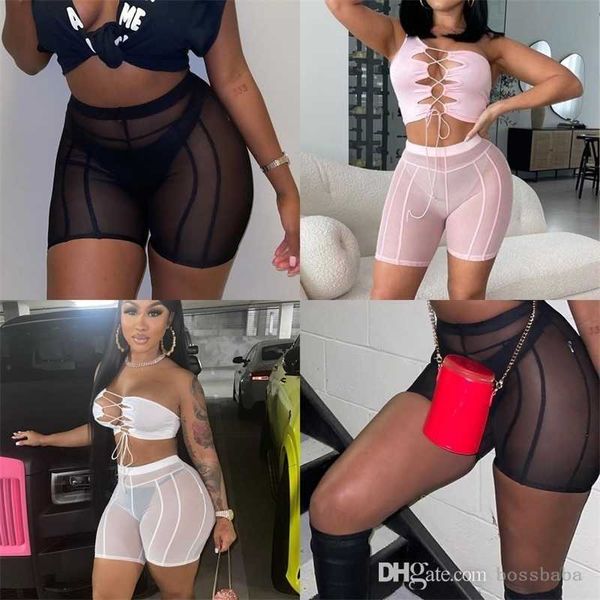 2023 sommer Frauen Neue Sexy Perspektive Mesh Shorts Hohe Taille Hüfte Fahrstuhl Schlank Sport Yoga Casual Hosen