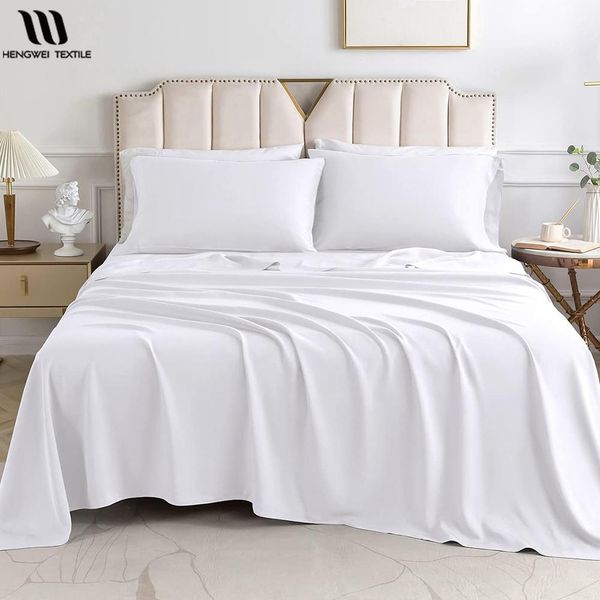 Set Hengwei Bettwäsche-Set Queen-Size-Bettlaken aus Bambus, Spannbettlaken, Kissenbezug für Bett, 4-teilige Bettwäsche, einfarbige Bettwäsche-Sets
