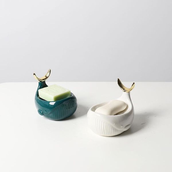 Piatti creativi portasapone a forma di balena portasapone in ceramica vassoio portaoggetti decorazione della casa anello collana supporto gancio accessori per il bagno