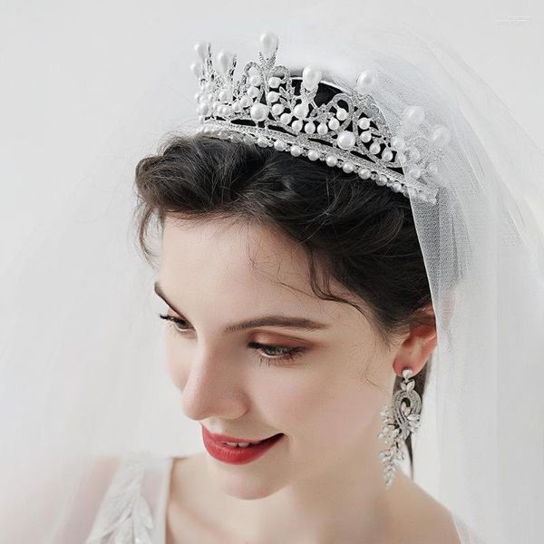 Fermagli per capelli Perle barocche Nastro di cristallo Diademi nuziali Corone Strass da donna Spettacolo Prom Diadema Sposa Fascia per capelli Accessori da sposa