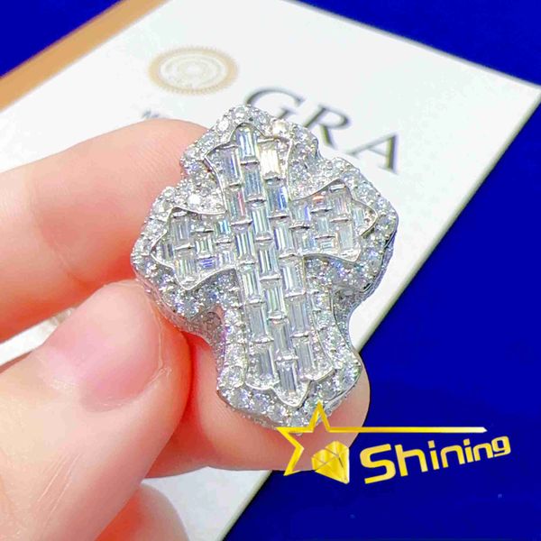 Iced Out Sterling Sier Hip Hop Moissanite Anel Masculino Anéis de Dedo Cruzados Personalizados