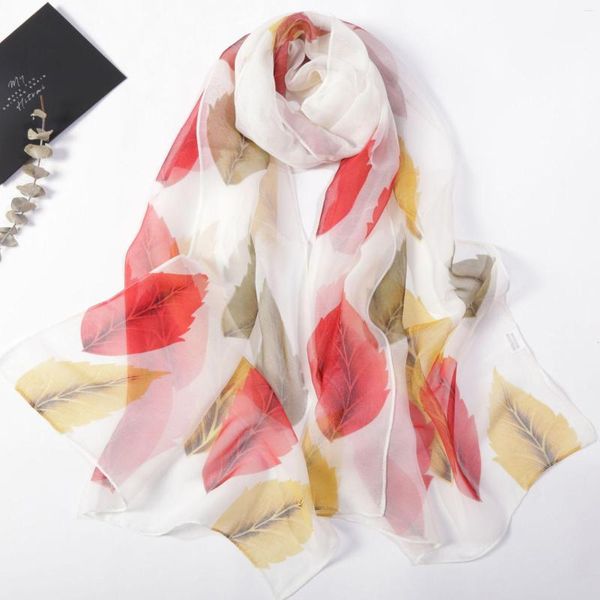 Sciarpe Moda Foglia Chiffon Georgette Sciarpa Donna Stampa geometrica Scialle avvolgente lungo morbido Fazzoletto da spiaggia Foulard