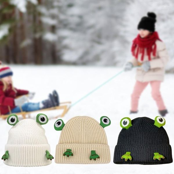 Boinas à prova de vento chapéu fofo para adolescente tricô dos desenhos animados em forma de sapo grosso inverno manter quente protetores de ouvido