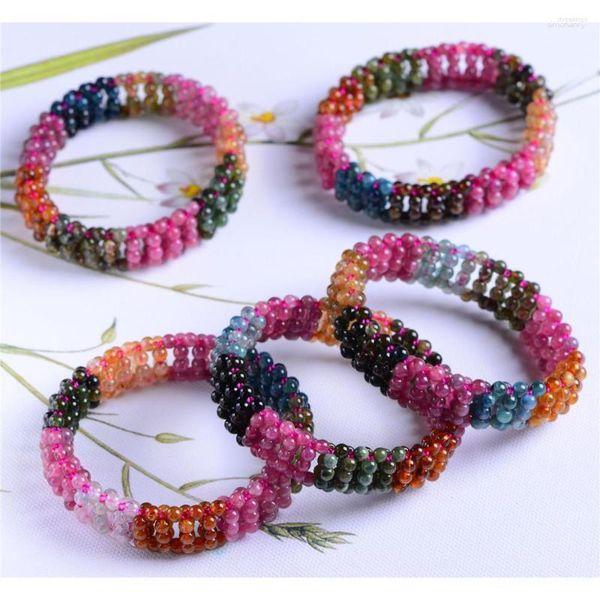 Strand Natural Tourmalin Bracciale Pietre Multi Colore Perline Tessitura Dichiarazione Regalo d'arte per le donne Gioielli etnici vintage